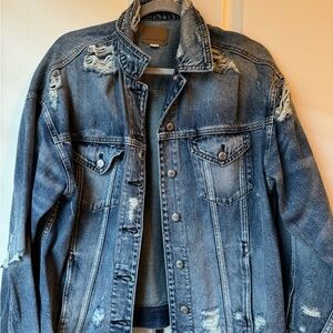 American Eagle Outfitters Men's Ripped Denim Jacket - Blue